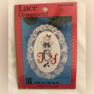 Vintage Lace Ornament "Joy Bear” Cross Stitch Kit #1225 Designs for the Needle